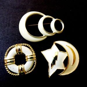 Lot of 3 vtg RNK goldtone Enamel sea nautical star pin brooch